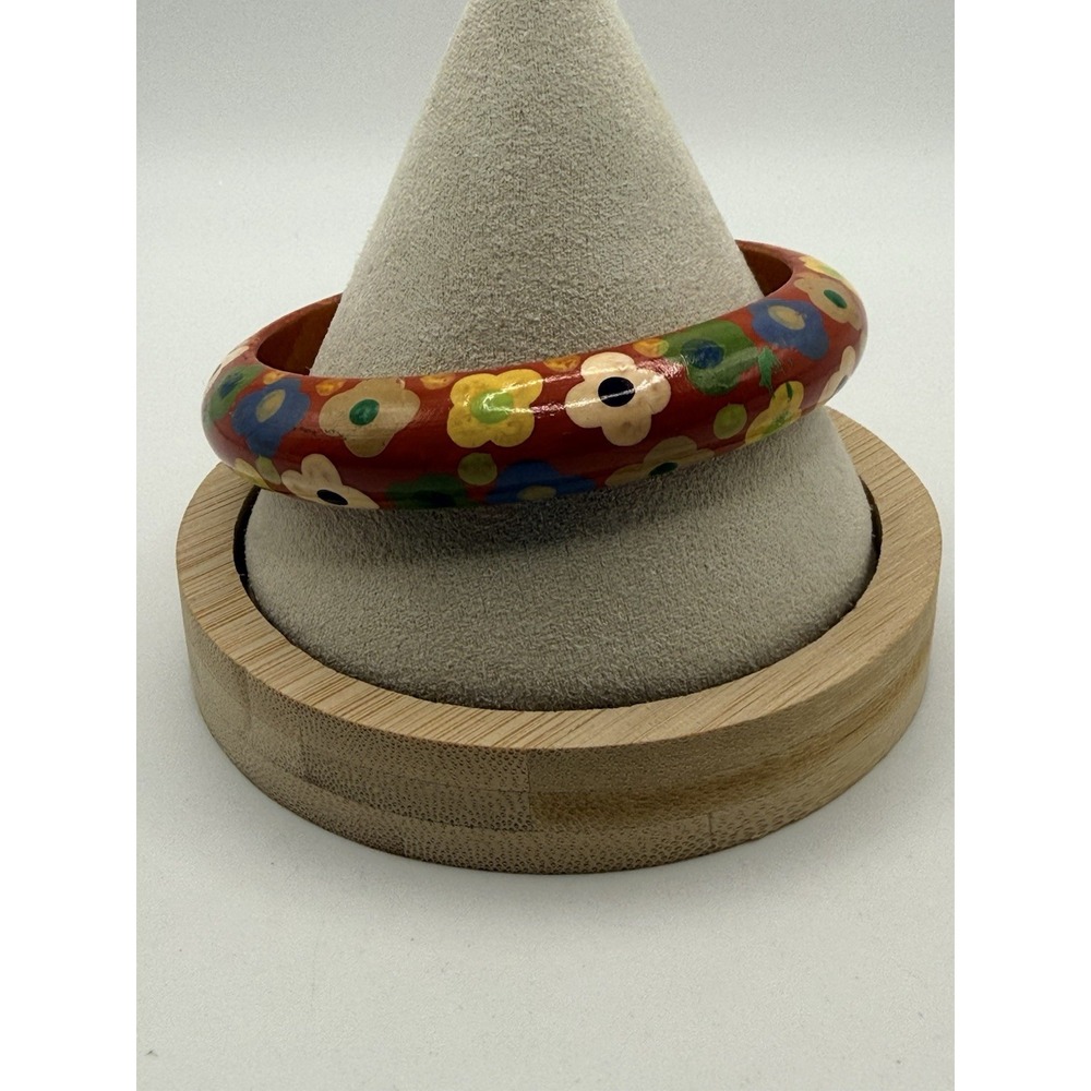 Painted Wood Bangle Bracelet Flower Power 8" - Picture 2 of 5
